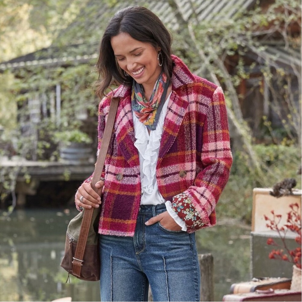 Sundance Vibrant Plaid Blazer in Red and Pink